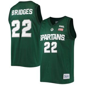Michigan State Spartans Miles Bridges Original Retro Brand Green Jersey, XL, New